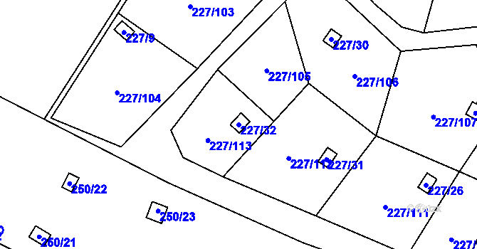 Parcela st. 227/32 v KÚ Lobzy, Katastrální mapa