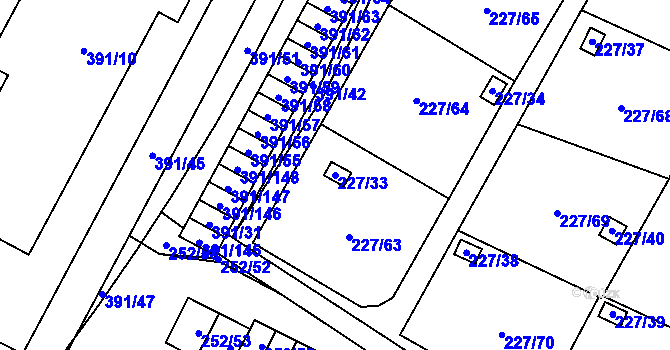 Parcela st. 227/33 v KÚ Lobzy, Katastrální mapa