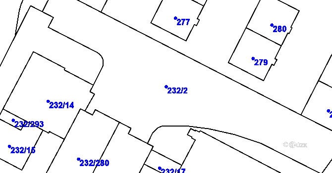 Parcela st. 232/2 v KÚ Lobzy, Katastrální mapa