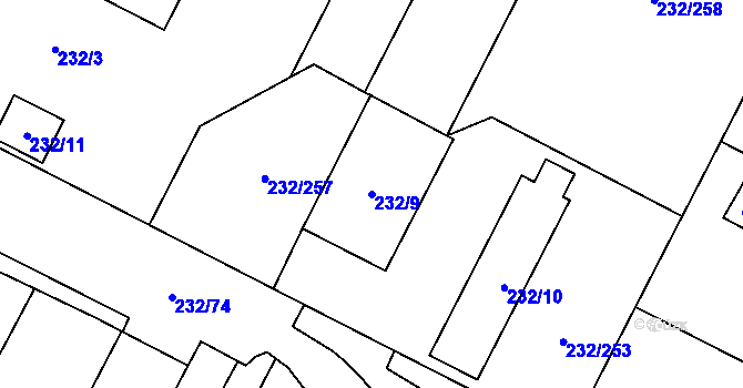 Parcela st. 232/9 v KÚ Lobzy, Katastrální mapa