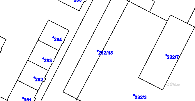 Parcela st. 232/13 v KÚ Lobzy, Katastrální mapa