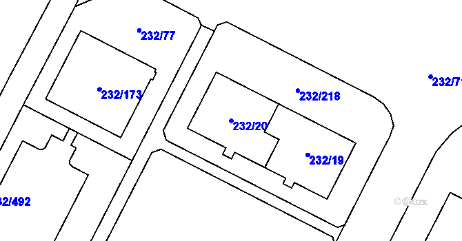 Parcela st. 232/20 v KÚ Lobzy, Katastrální mapa