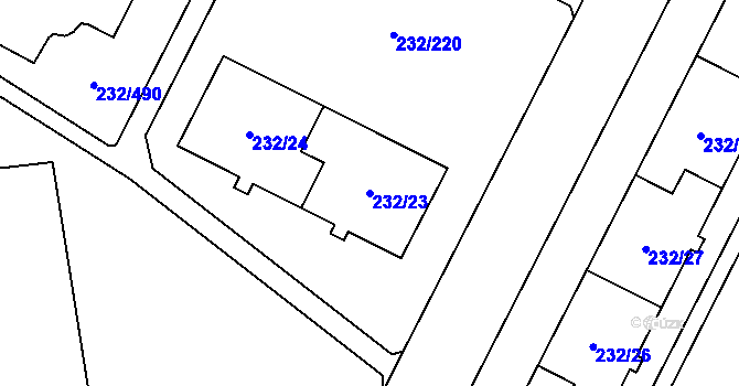 Parcela st. 232/23 v KÚ Lobzy, Katastrální mapa