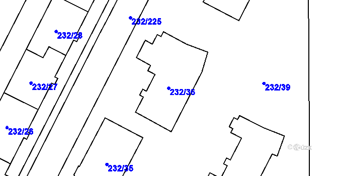 Parcela st. 232/36 v KÚ Lobzy, Katastrální mapa