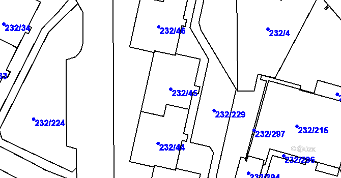 Parcela st. 232/45 v KÚ Lobzy, Katastrální mapa