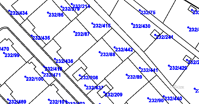 Parcela st. 232/88 v KÚ Lobzy, Katastrální mapa