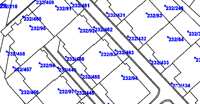 Parcela st. 232/93 v KÚ Lobzy, Katastrální mapa