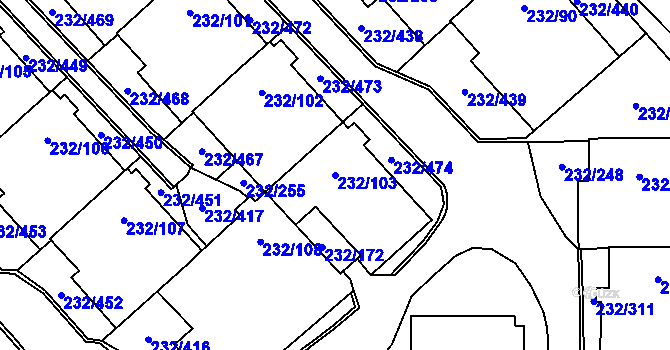 Parcela st. 232/103 v KÚ Lobzy, Katastrální mapa