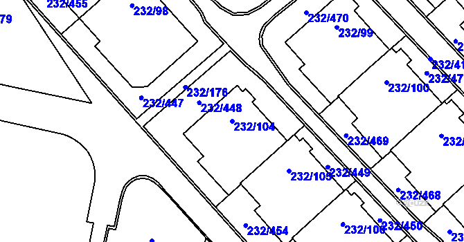 Parcela st. 232/104 v KÚ Lobzy, Katastrální mapa