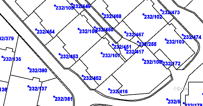 Parcela st. 232/107 v KÚ Lobzy, Katastrální mapa