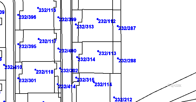 Parcela st. 232/113 v KÚ Lobzy, Katastrální mapa