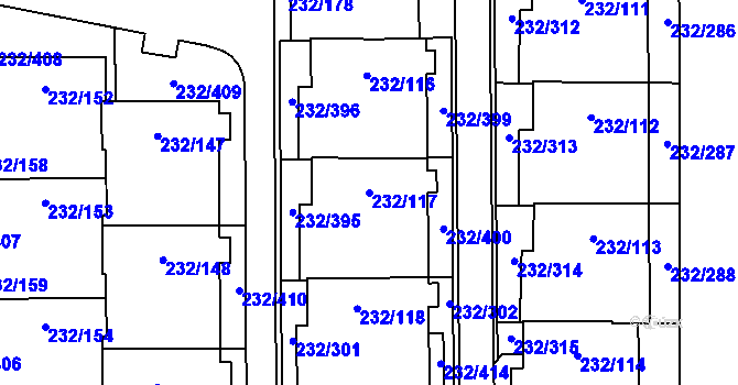 Parcela st. 232/117 v KÚ Lobzy, Katastrální mapa