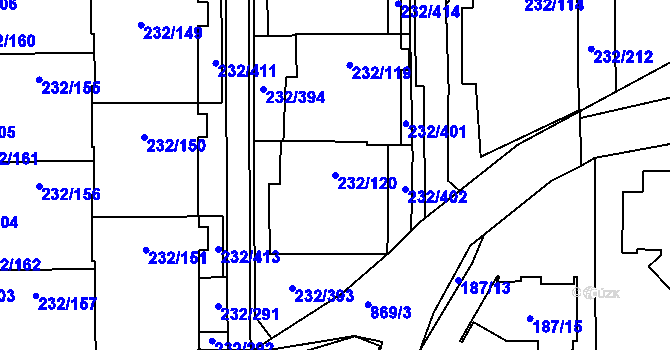 Parcela st. 232/120 v KÚ Lobzy, Katastrální mapa