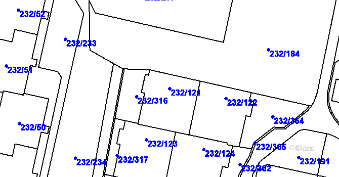 Parcela st. 232/121 v KÚ Lobzy, Katastrální mapa