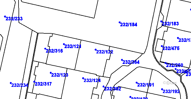 Parcela st. 232/122 v KÚ Lobzy, Katastrální mapa