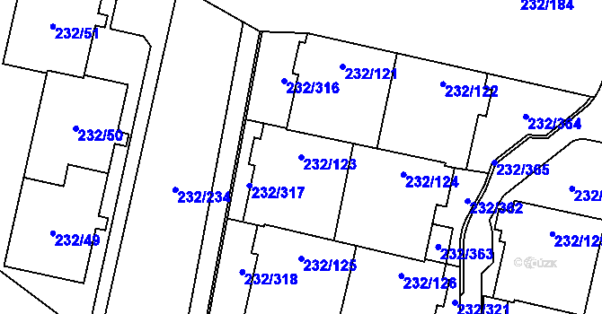 Parcela st. 232/123 v KÚ Lobzy, Katastrální mapa