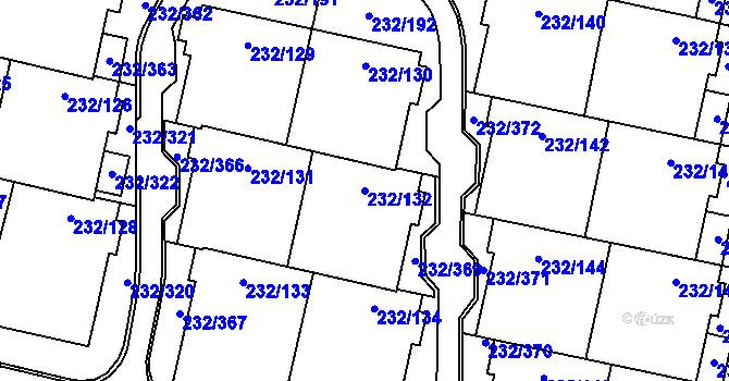 Parcela st. 232/132 v KÚ Lobzy, Katastrální mapa