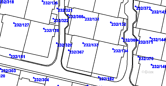 Parcela st. 232/133 v KÚ Lobzy, Katastrální mapa