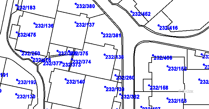 Parcela st. 232/138 v KÚ Lobzy, Katastrální mapa