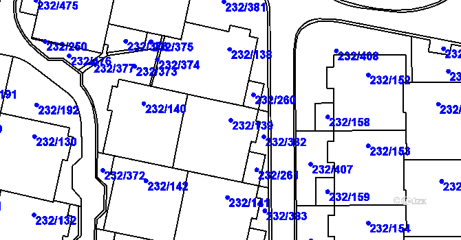 Parcela st. 232/139 v KÚ Lobzy, Katastrální mapa
