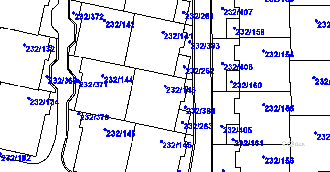 Parcela st. 232/143 v KÚ Lobzy, Katastrální mapa