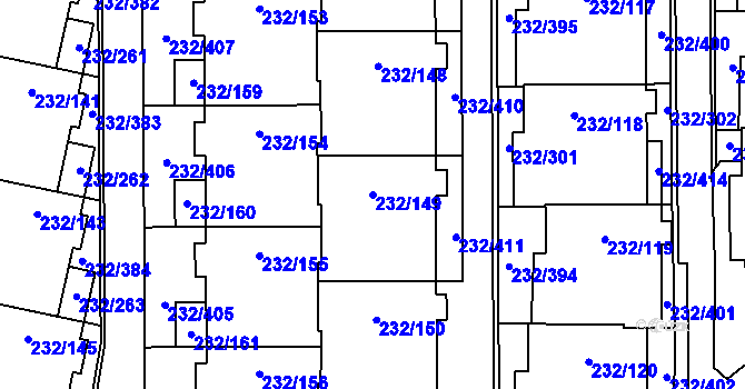 Parcela st. 232/149 v KÚ Lobzy, Katastrální mapa
