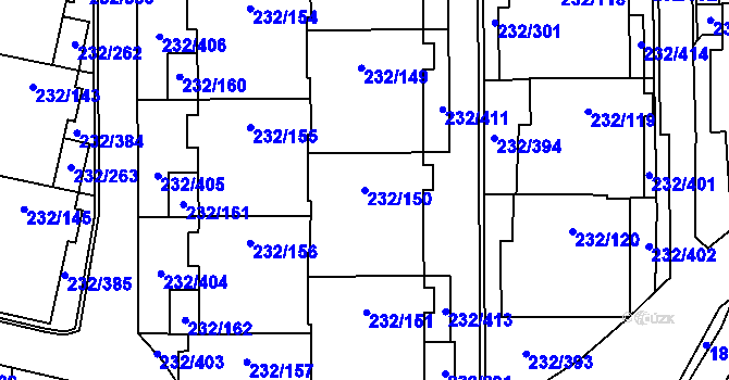 Parcela st. 232/150 v KÚ Lobzy, Katastrální mapa