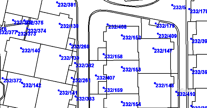 Parcela st. 232/158 v KÚ Lobzy, Katastrální mapa