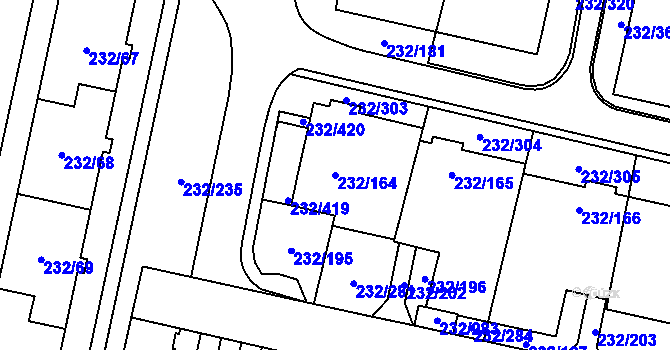 Parcela st. 232/164 v KÚ Lobzy, Katastrální mapa