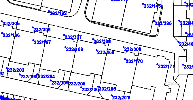 Parcela st. 232/169 v KÚ Lobzy, Katastrální mapa