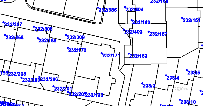 Parcela st. 232/171 v KÚ Lobzy, Katastrální mapa