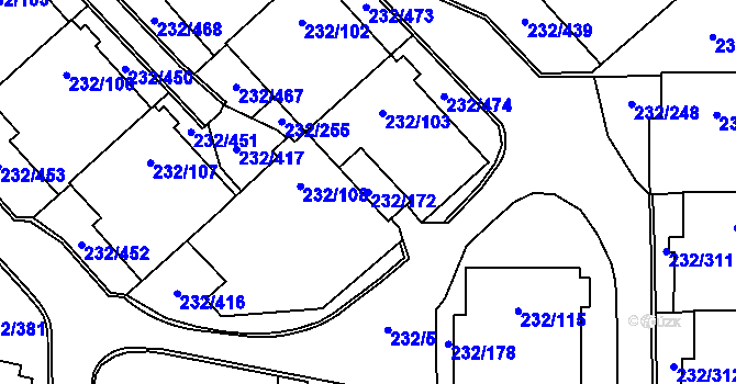 Parcela st. 232/172 v KÚ Lobzy, Katastrální mapa