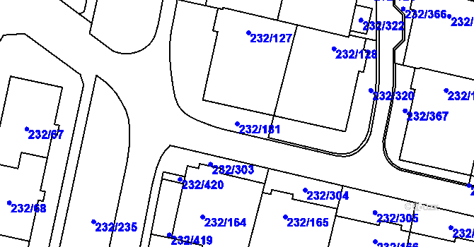 Parcela st. 232/181 v KÚ Lobzy, Katastrální mapa