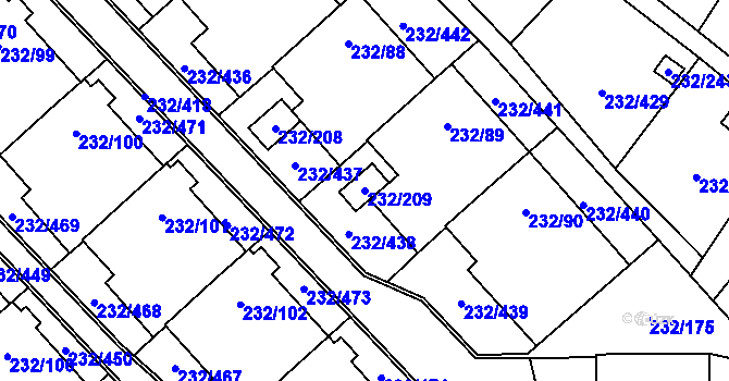 Parcela st. 232/209 v KÚ Lobzy, Katastrální mapa