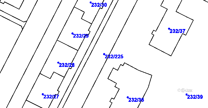 Parcela st. 232/225 v KÚ Lobzy, Katastrální mapa