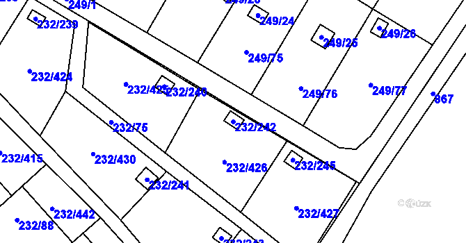 Parcela st. 232/242 v KÚ Lobzy, Katastrální mapa