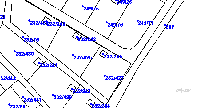 Parcela st. 232/245 v KÚ Lobzy, Katastrální mapa