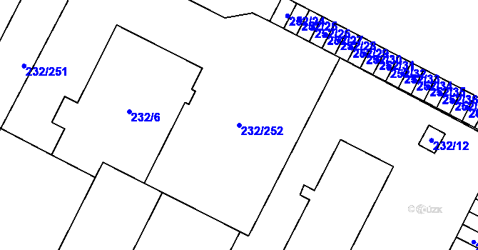 Parcela st. 232/252 v KÚ Lobzy, Katastrální mapa