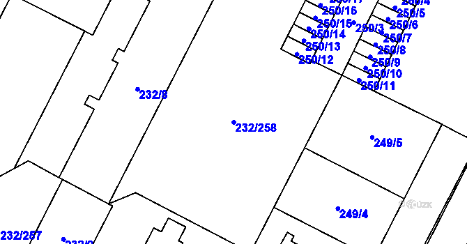 Parcela st. 232/258 v KÚ Lobzy, Katastrální mapa