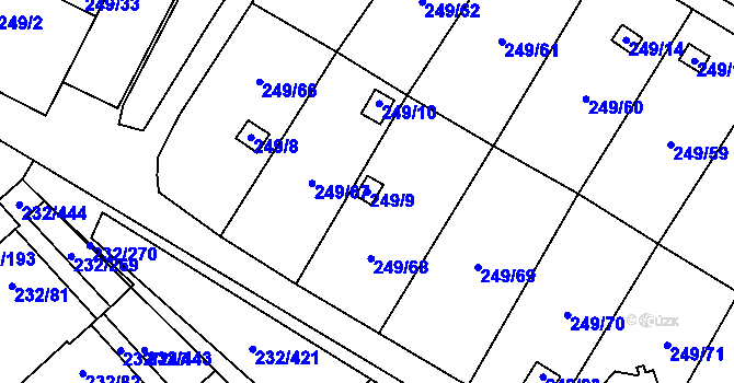 Parcela st. 249/9 v KÚ Lobzy, Katastrální mapa