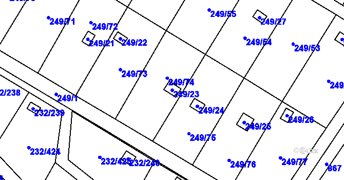 Parcela st. 249/23 v KÚ Lobzy, Katastrální mapa
