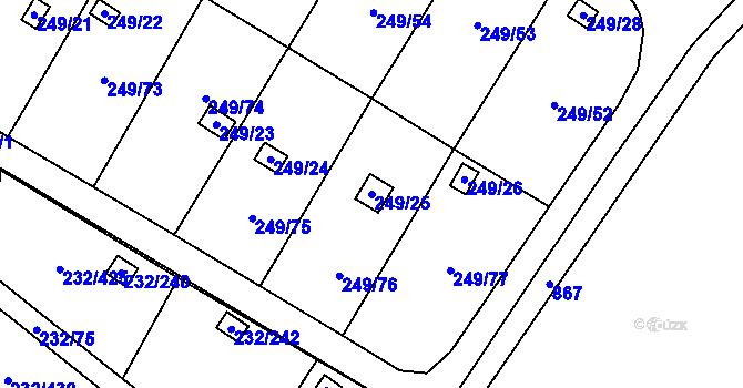 Parcela st. 249/25 v KÚ Lobzy, Katastrální mapa