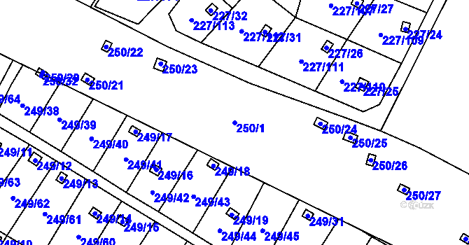 Parcela st. 250/1 v KÚ Lobzy, Katastrální mapa