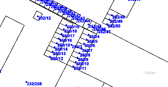 Parcela st. 250/6 v KÚ Lobzy, Katastrální mapa