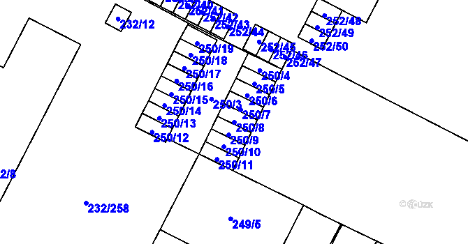 Parcela st. 250/8 v KÚ Lobzy, Katastrální mapa