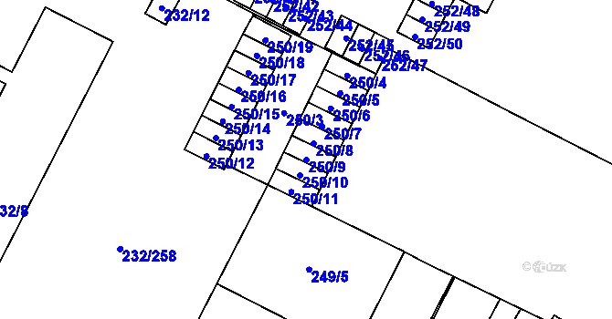 Parcela st. 250/9 v KÚ Lobzy, Katastrální mapa