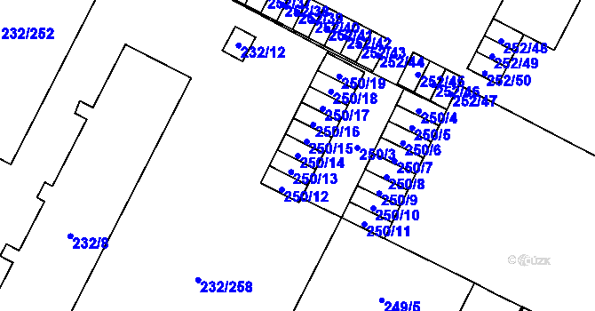 Parcela st. 250/14 v KÚ Lobzy, Katastrální mapa