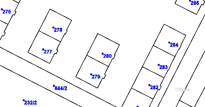 Parcela st. 280 v KÚ Lobzy, Katastrální mapa