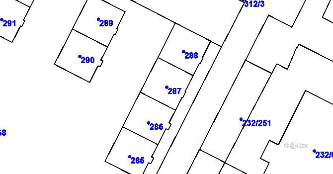 Parcela st. 287 v KÚ Lobzy, Katastrální mapa
