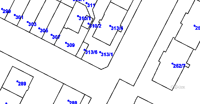 Parcela st. 313/1 v KÚ Lobzy, Katastrální mapa